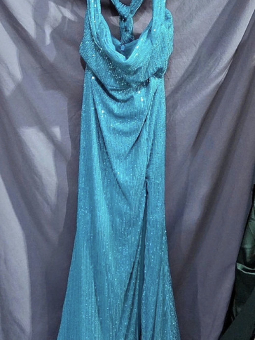 Turquoise Blue Sequin Formal Maxi Dress Evening Gown Size 6 NWOT